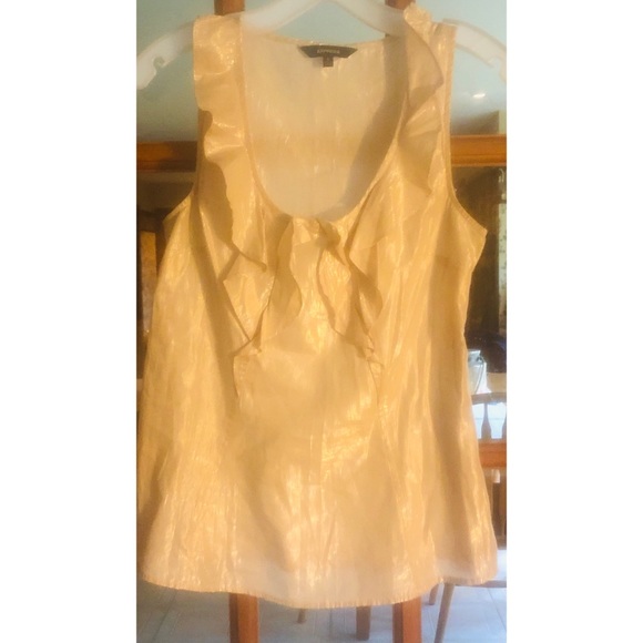 Creamy Metallic Tank Top with Ruffles Down Center - Picture 5 of 5